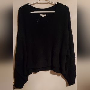 American Eagle XL Black Pointelle Crop Sweater